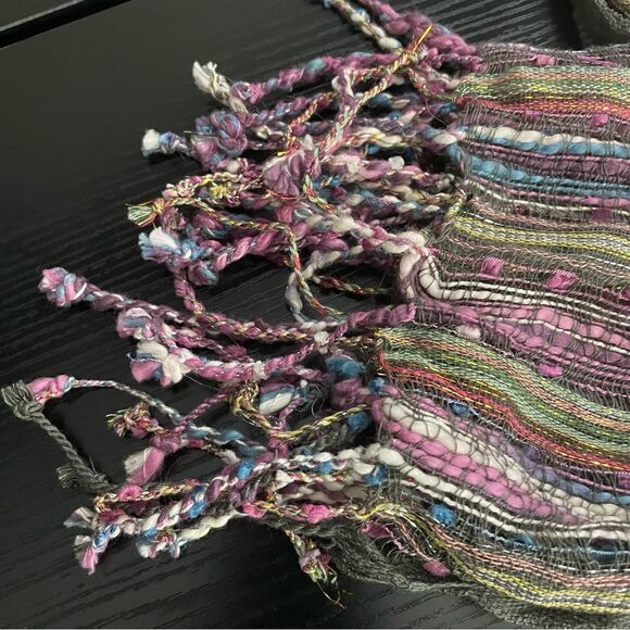 Multi-Color Scarf, Cotton, Rayon, Model & Metallic Blend with Tassels - Picture 11 of 14